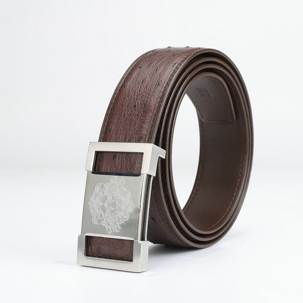 Men's Belt South Africa Ostrich Skin Genuine Leather Smooth Buckle High Quality Fashion Business Casual Men's Belt