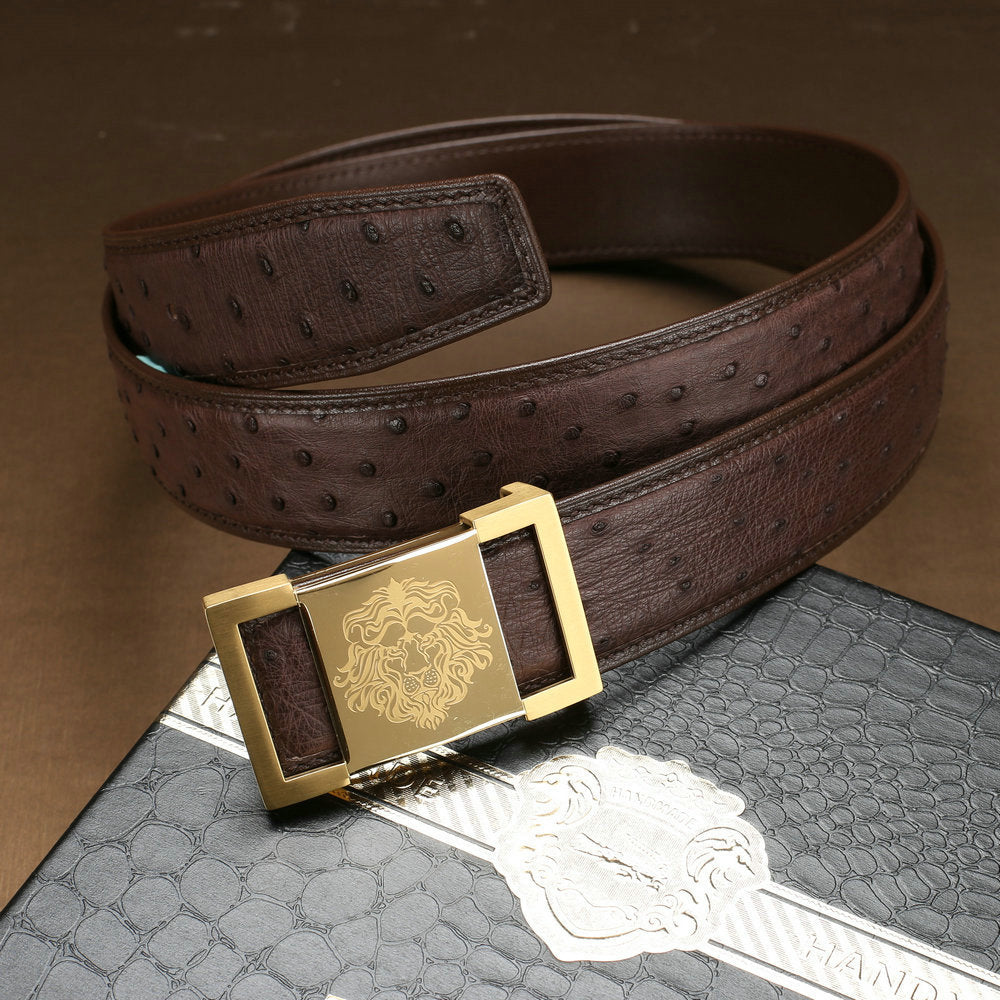 Men's Belt South Africa Ostrich Skin Genuine Leather Smooth Buckle High Quality Fashion Business Casual Men's Belt