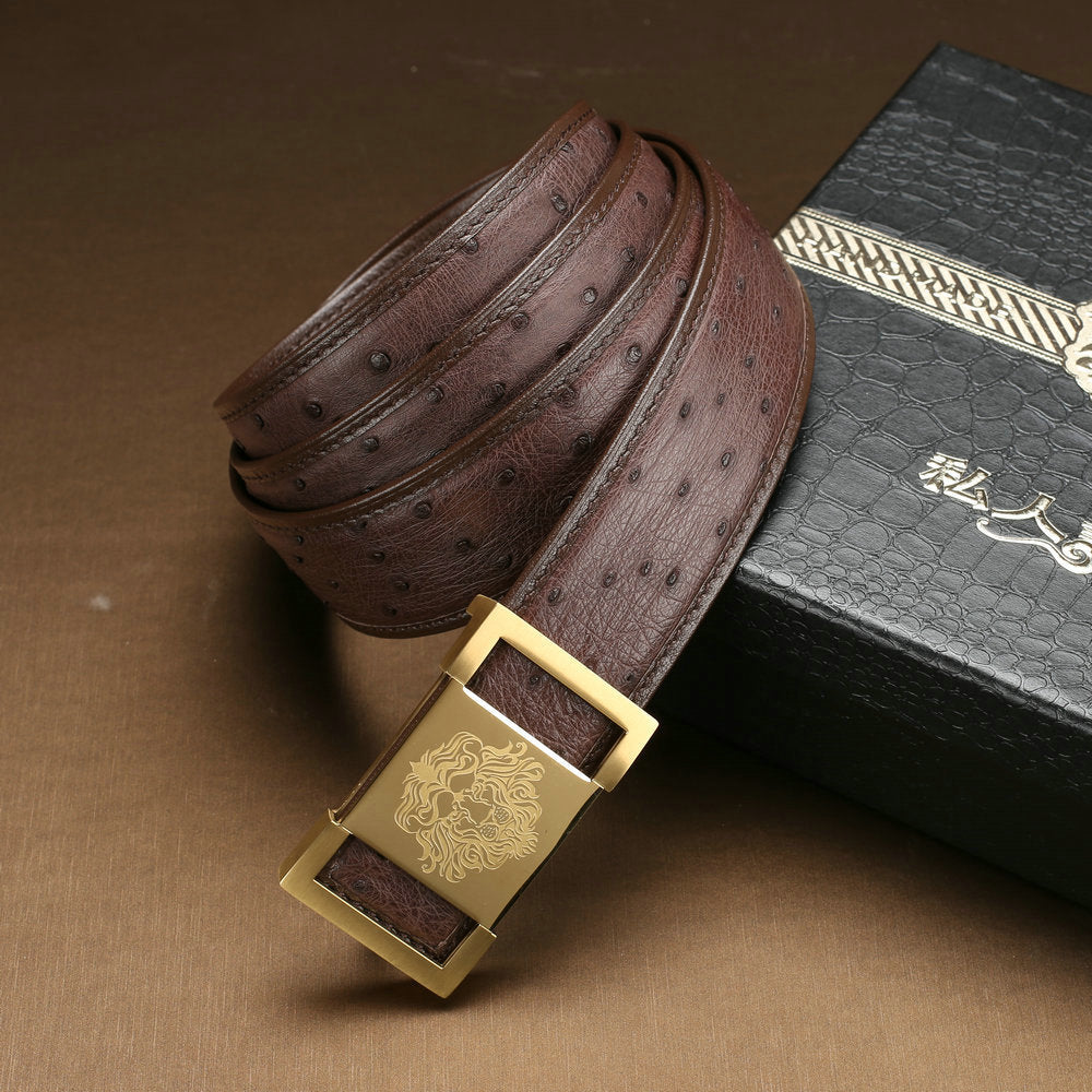 Men's Belt South Africa Ostrich Skin Genuine Leather Smooth Buckle High Quality Fashion Business Casual Men's Belt