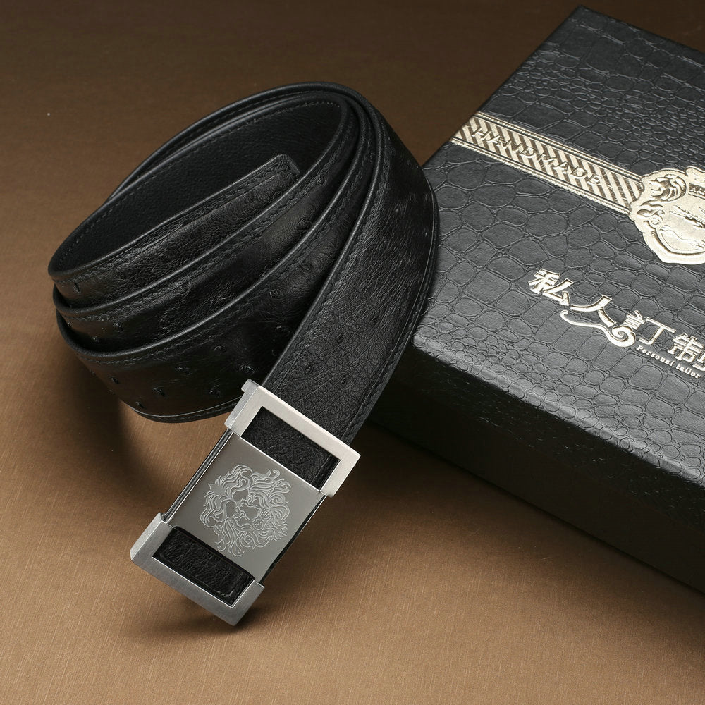 Men's Belt South Africa Ostrich Skin Genuine Leather Smooth Buckle High Quality Fashion Business Casual Men's Belt