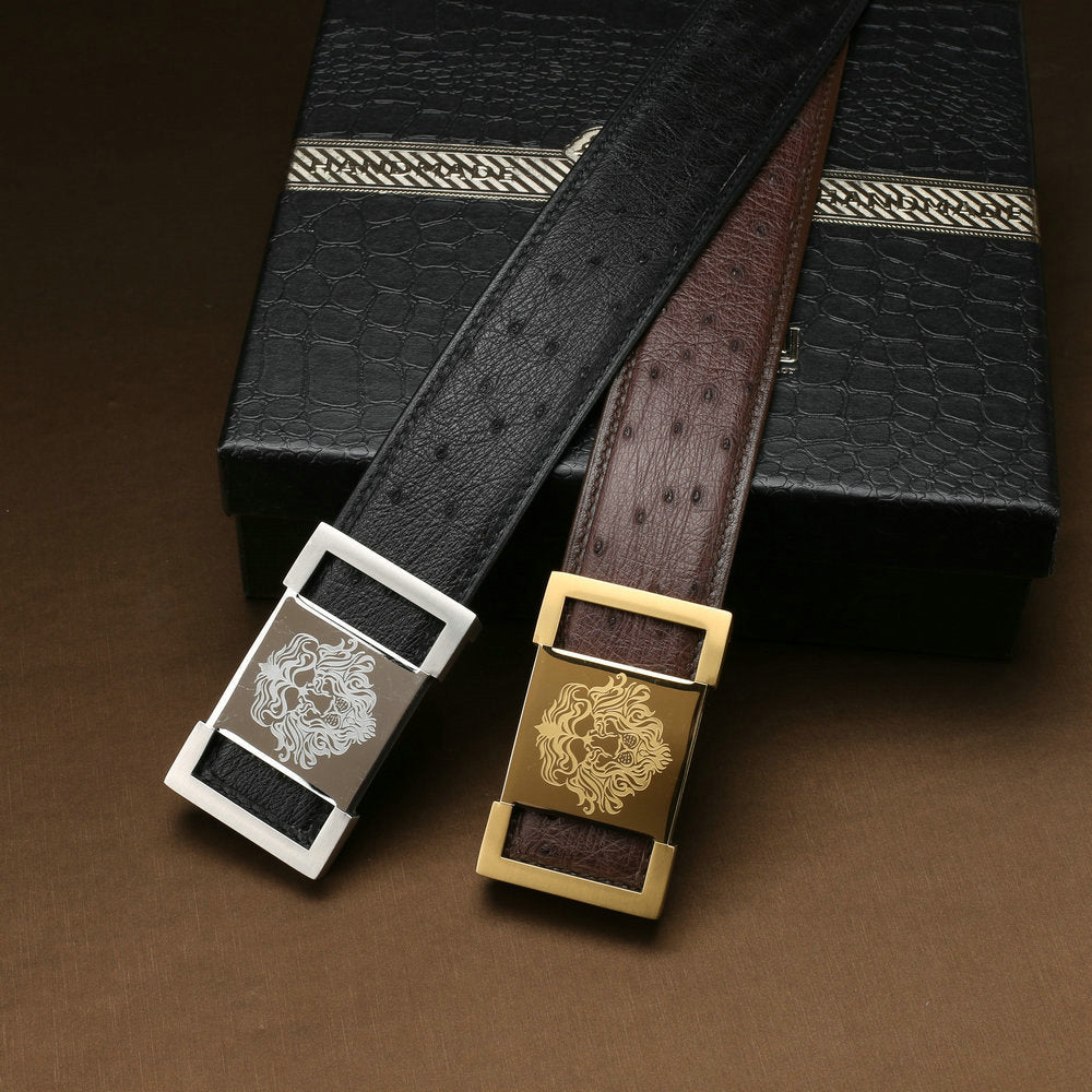 Men's Belt South Africa Ostrich Skin Genuine Leather Smooth Buckle High Quality Fashion Business Casual Men's Belt