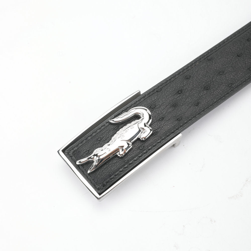 South African Ostrich Skin Men's Belt Smooth Buckle Stylish Fashion Bicasual Men's Belt