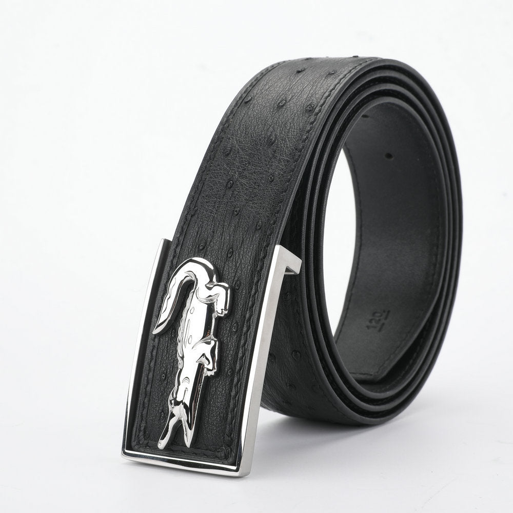 South African Ostrich Skin Men's Belt Smooth Buckle Stylish Fashion Bicasual Men's Belt