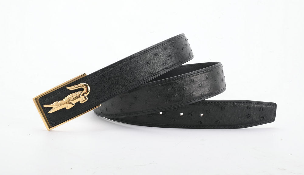 South African Ostrich Skin Men's Belt Smooth Buckle Stylish Fashion Bicasual Men's Belt