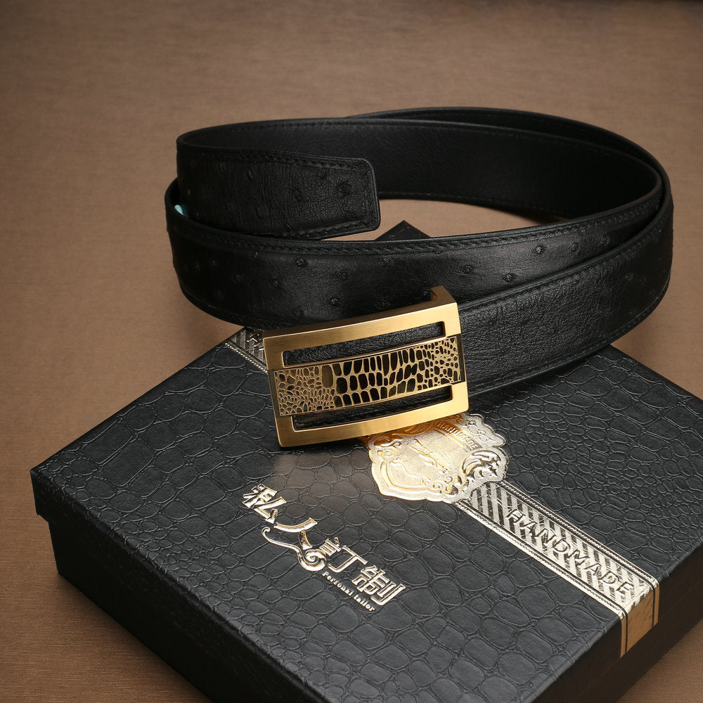 Ostrich skin genuine leather men's belt fashion business high quality male belt