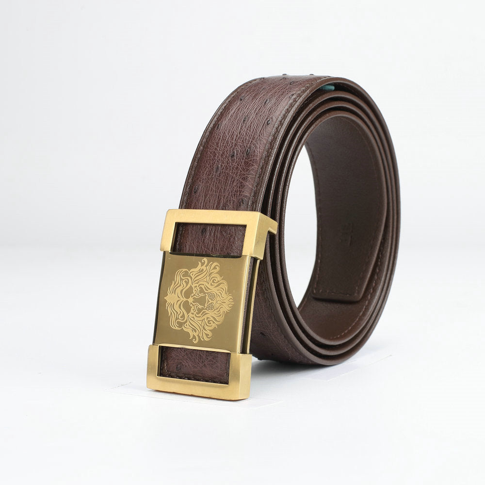 Men's Belt South Africa Ostrich Skin Genuine Leather Smooth Buckle High Quality Fashion Business Casual Men's Belt