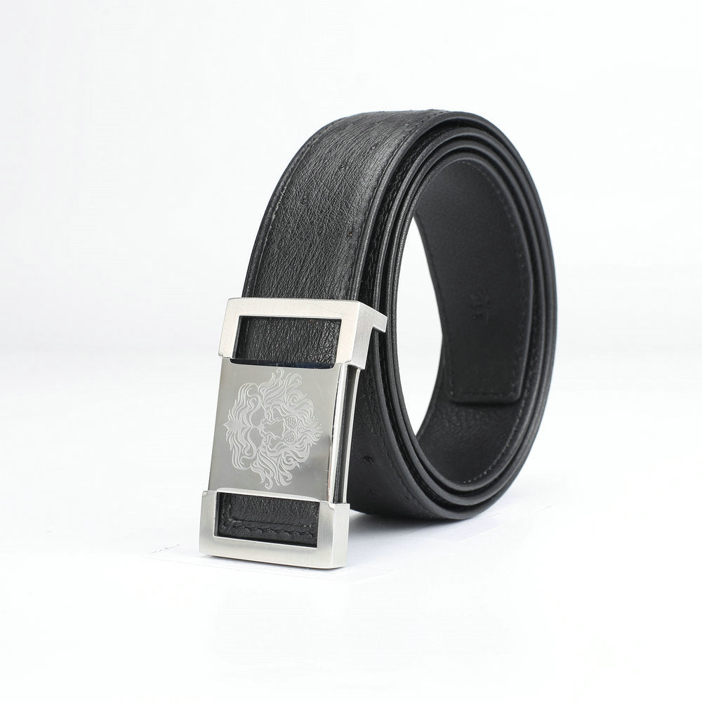 Men's Belt South Africa Ostrich Skin Genuine Leather Smooth Buckle High Quality Fashion Business Casual Men's Belt