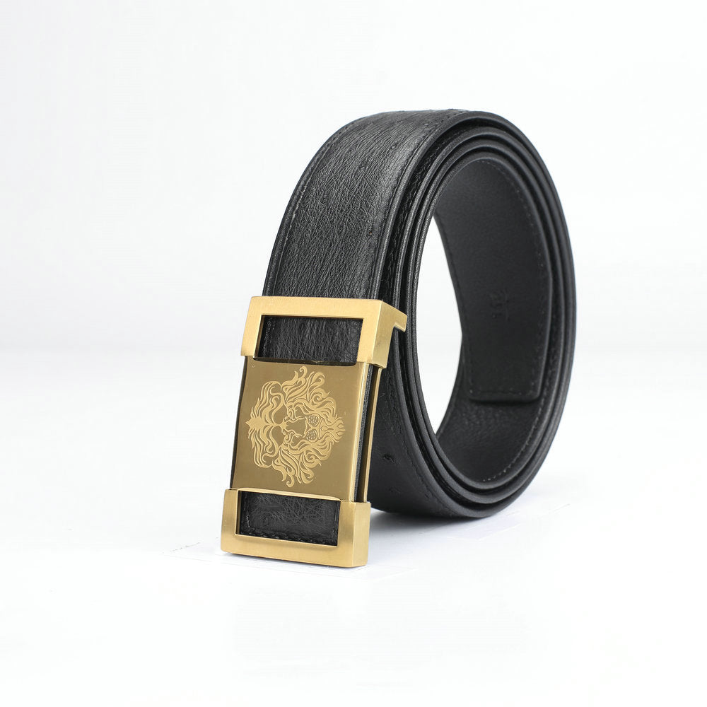 Men's Belt South Africa Ostrich Skin Genuine Leather Smooth Buckle High Quality Fashion Business Casual Men's Belt