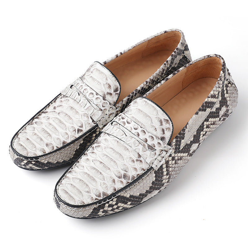 Python Skin Genuine Leather Men's Moccasins Fashion Rubber Sole Men Casual Shoes