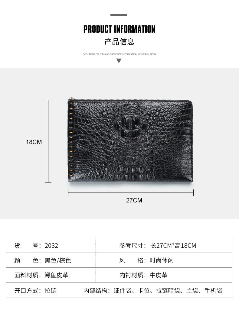 New Crocodile Skin Men's Handbag Business Casual Half Hand Sewn Men's Bag