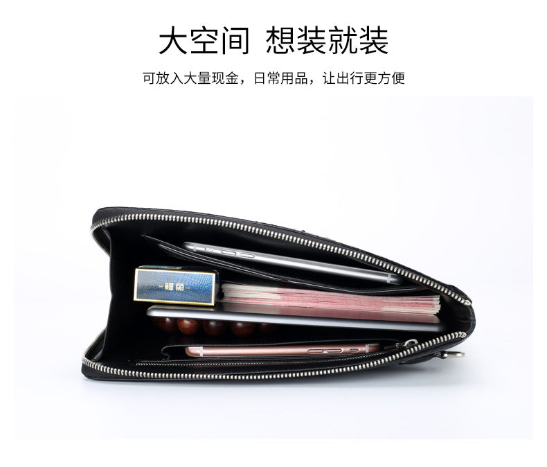 New Crocodile Skin Men's Handbag Business Casual Half Hand Sewn Men's Bag
