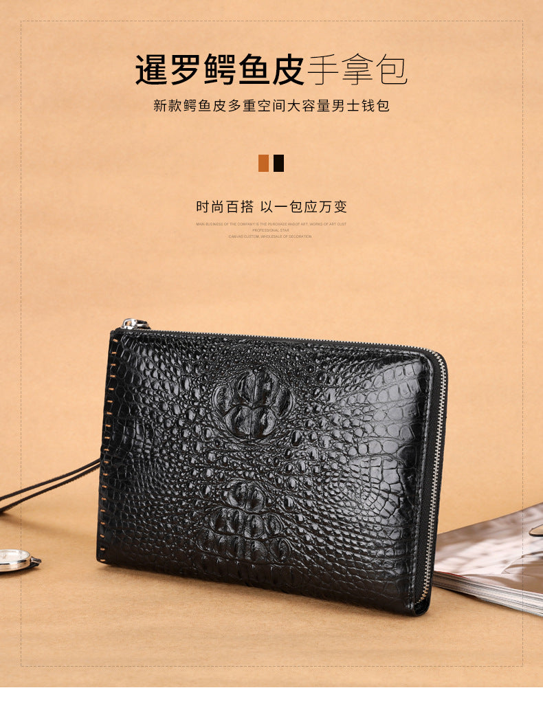 New Crocodile Skin Men's Handbag Business Casual Half Hand Sewn Men's Bag