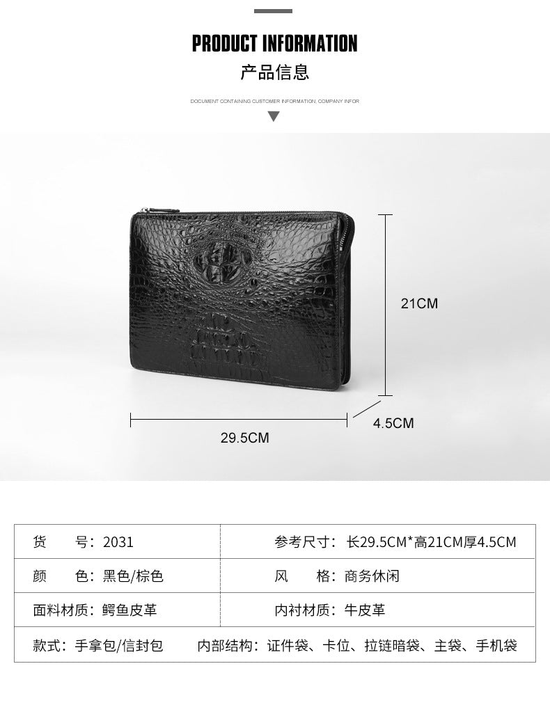 Siamese Crocodile Skin Genuine Leather Men's Bag Casual Commuting Business Handbag