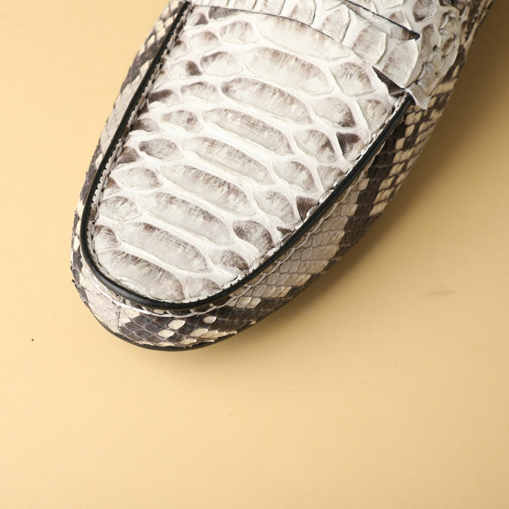 Python Skin Genuine Leather Men's Moccasins Fashion Rubber Sole Men Casual Shoes