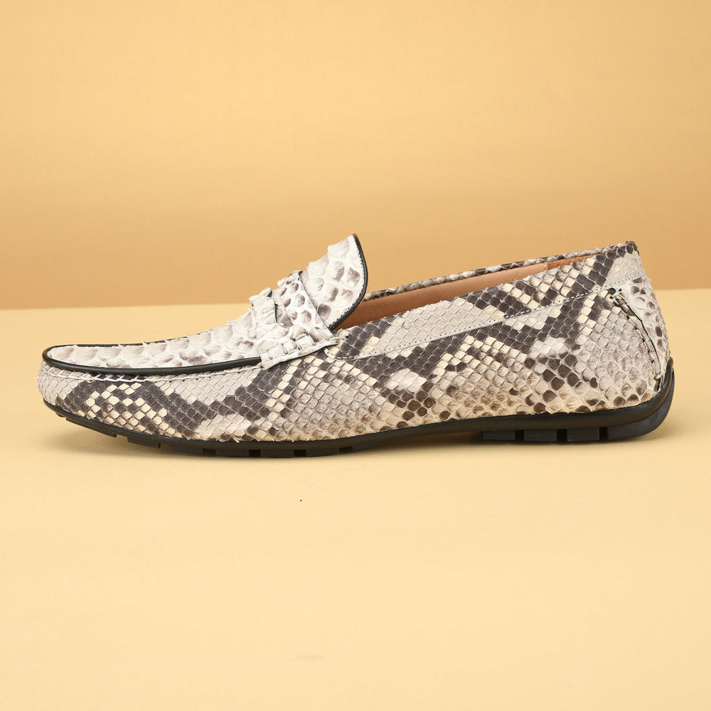 Python Skin Genuine Leather Men's Moccasins Fashion Rubber Sole Men Casual Shoes