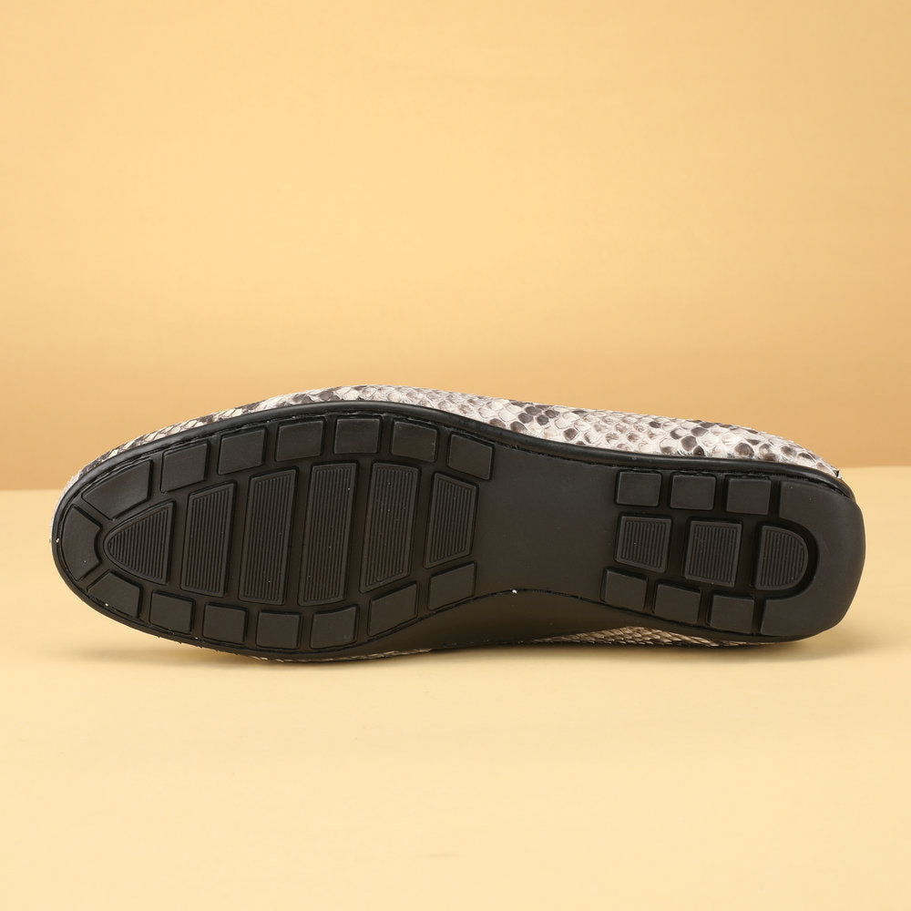 Python Skin Genuine Leather Men's Moccasins Fashion Rubber Sole Men Casual Shoes