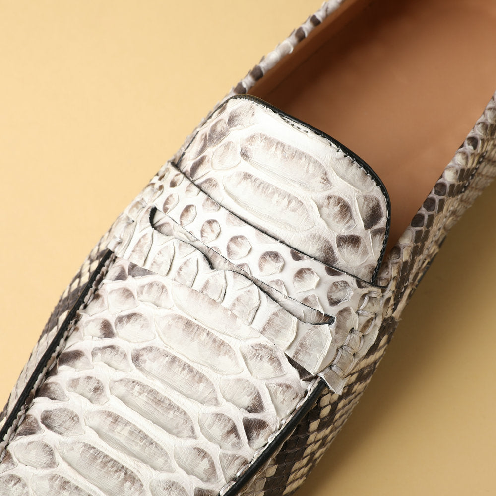 Python Skin Genuine Leather Men's Moccasins Fashion Rubber Sole Men Casual Shoes