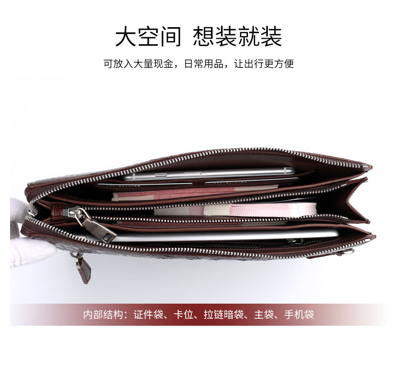 Siamese Crocodile Skin Genuine Leather Men's Bag Casual Commuting Business Handbag