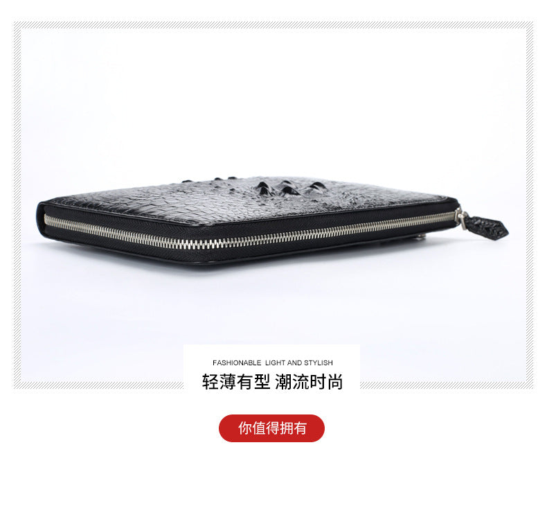 New Crocodile Skin Men's Handbag Business Casual Half Hand Sewn Men's Bag