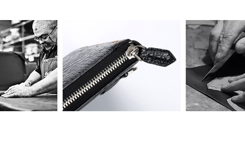 New Crocodile Skin Men's Handbag Business Casual Half Hand Sewn Men's Bag