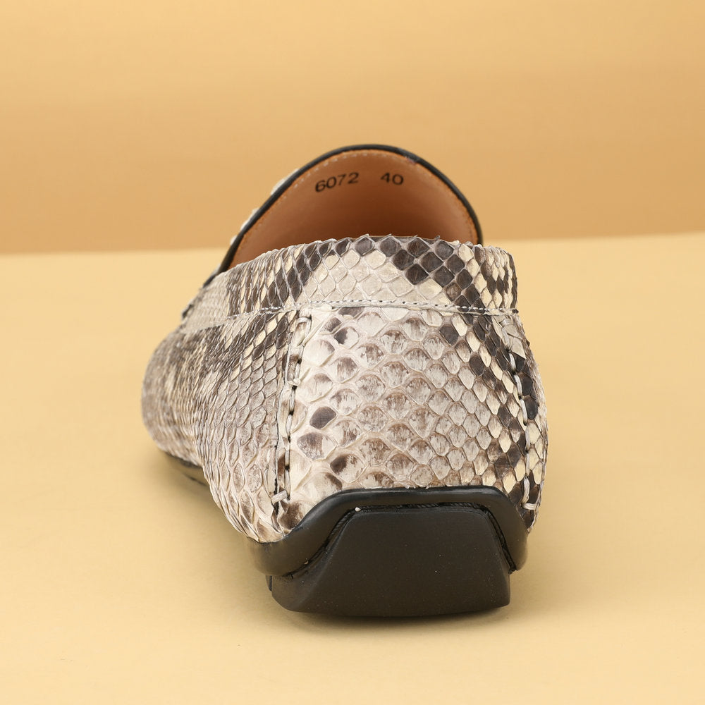 Python Skin Genuine Leather Men's Moccasins Fashion Rubber Sole Men Casual Shoes