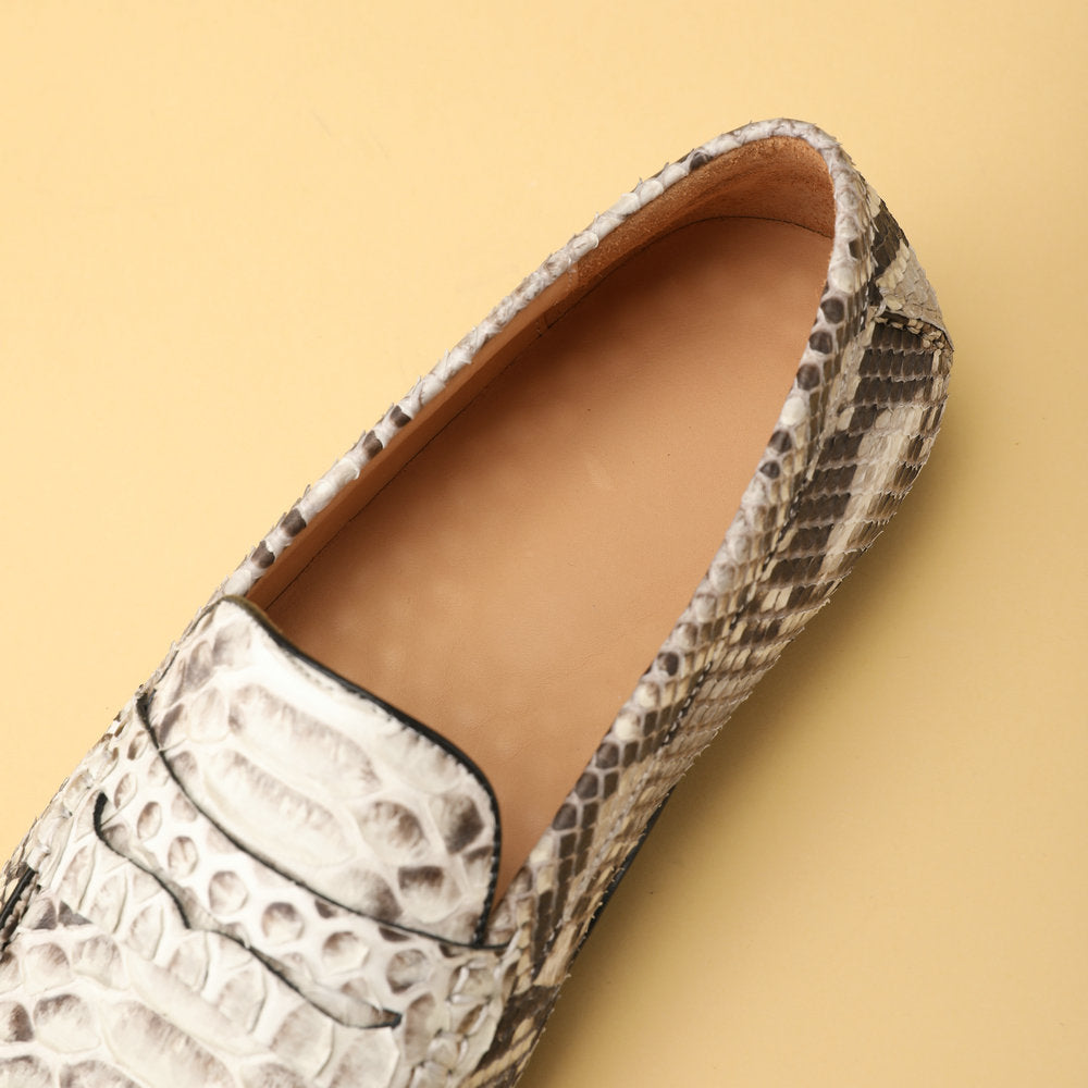 Python Skin Genuine Leather Men's Moccasins Fashion Rubber Sole Men Casual Shoes