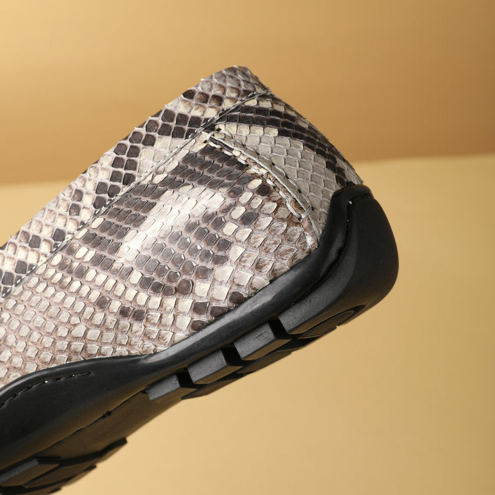 Python Skin Genuine Leather Men's Moccasins Fashion Rubber Sole Men Casual Shoes