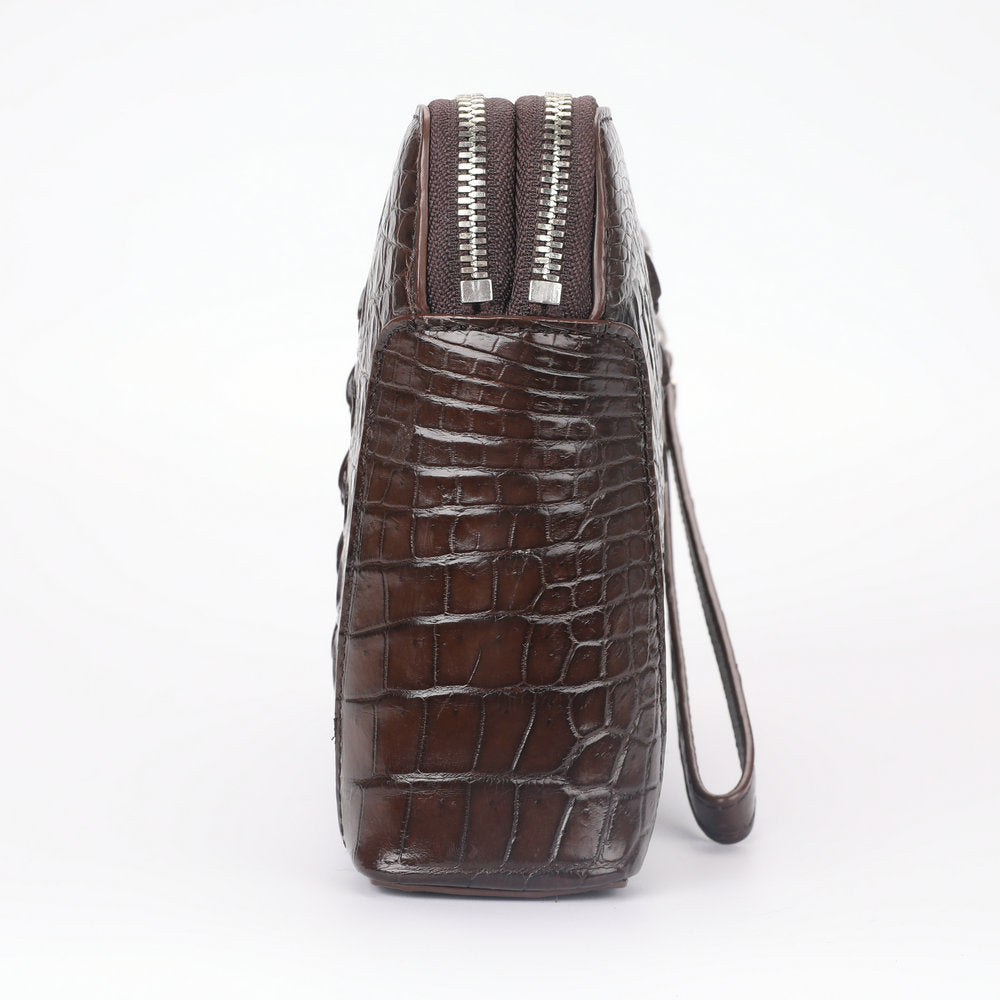 Crocodile Skin Genuine Leather Men's Handbag Double Zipper Security Lock Business Casual Men's Bag