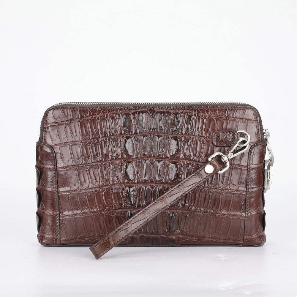 Crocodile Skin Genuine Leather Men's Handbag Double Zipper Security Lock Business Casual Men's Bag