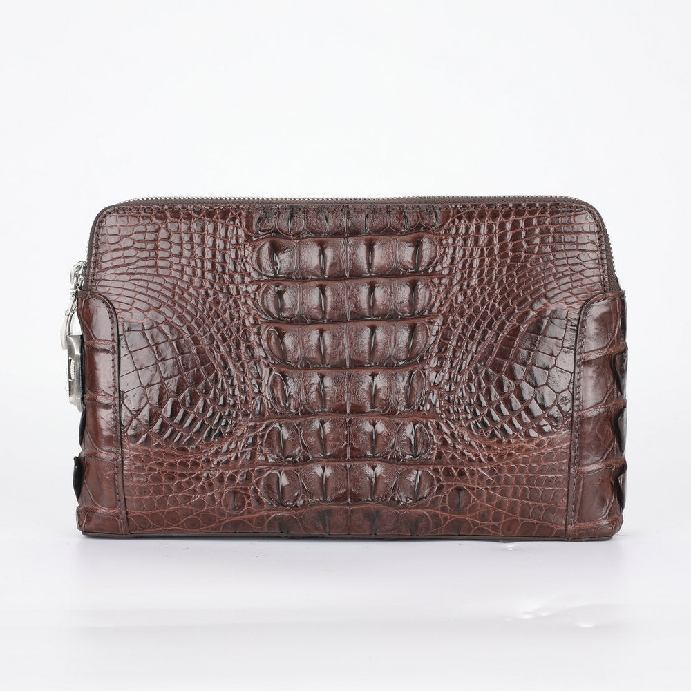 Crocodile Skin Genuine Leather Men's Handbag Double Zipper Security Lock Business Casual Men's Bag