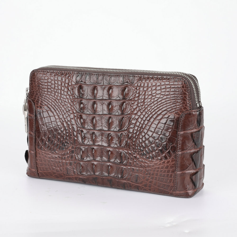 Crocodile Skin Genuine Leather Men's Handbag Double Zipper Security Lock Business Casual Men's Bag