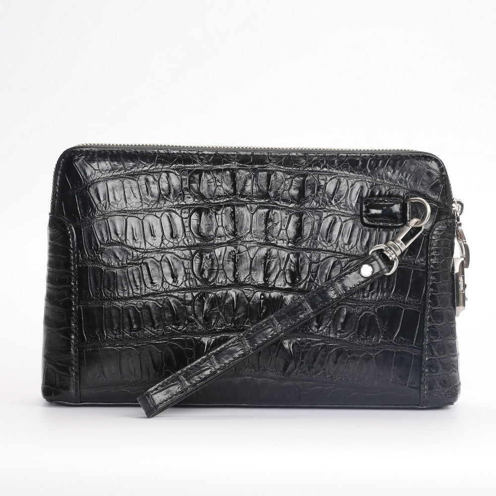 Crocodile Skin Genuine Leather Men's Handbag Double Zipper Security Lock Business Casual Men's Bag