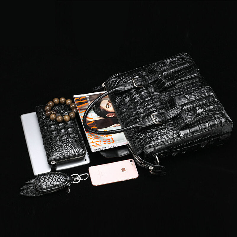 New Men's Briefcase Crocodile Skin Genuine Leather Handbag Commuting Work Business Business Bag for Men
