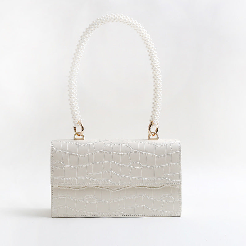 Genuine leather women's bag armpit bag commuting crossbody bag pearl chain bag shoulder bag. pochette