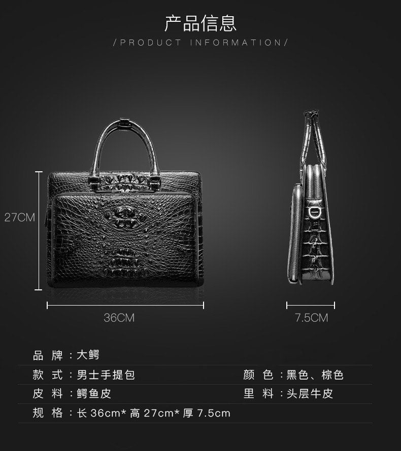 Siamese Crocodile Skin Men's Briefcase Genuine Leather High Quality Business Bag Handbag