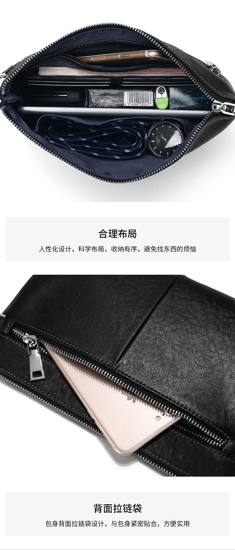 Men's Clutch Bag Made of Cowhide Genuine Leather High Quality Large Capacity Men's Handbag