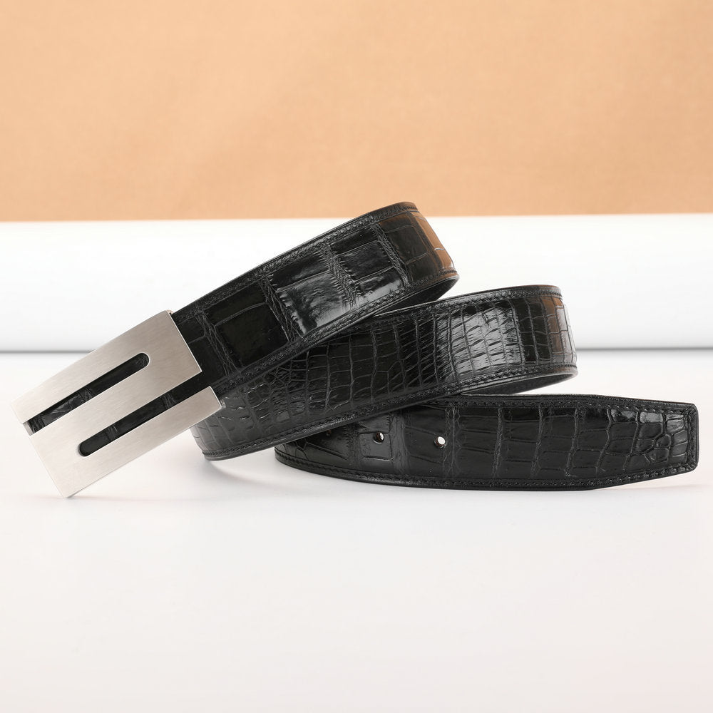Men's Belt Siamese Crocodile Skin Genuine Leather Smooth Buckle High Quality Casual Business Men's Belt