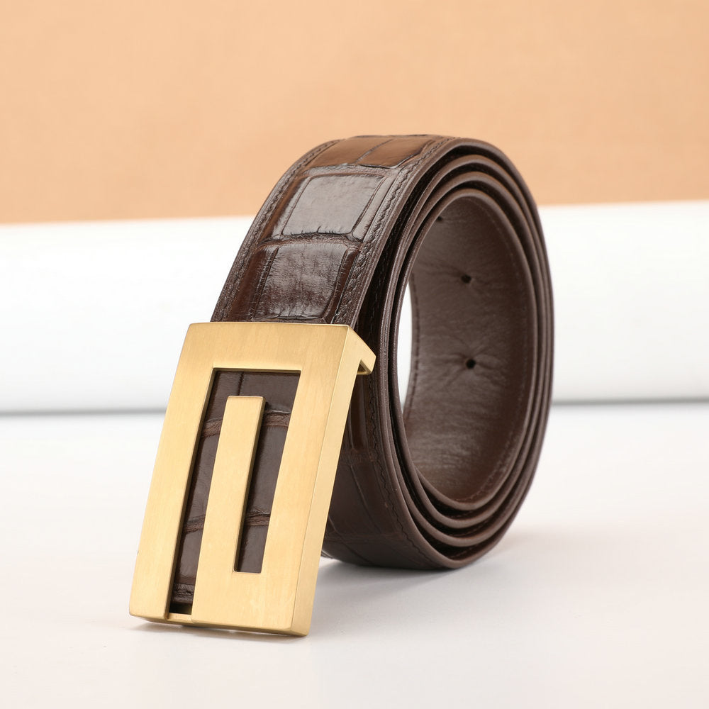 Men's Belt Siamese Crocodile Skin Genuine Leather Smooth Buckle High Quality Casual Business Men's Belt