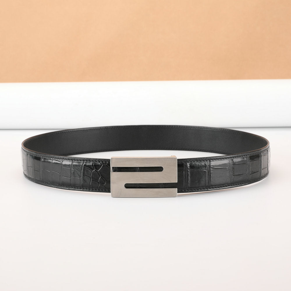 Men's Belt Siamese Crocodile Skin Genuine Leather Smooth Buckle High Quality Casual Business Men's Belt
