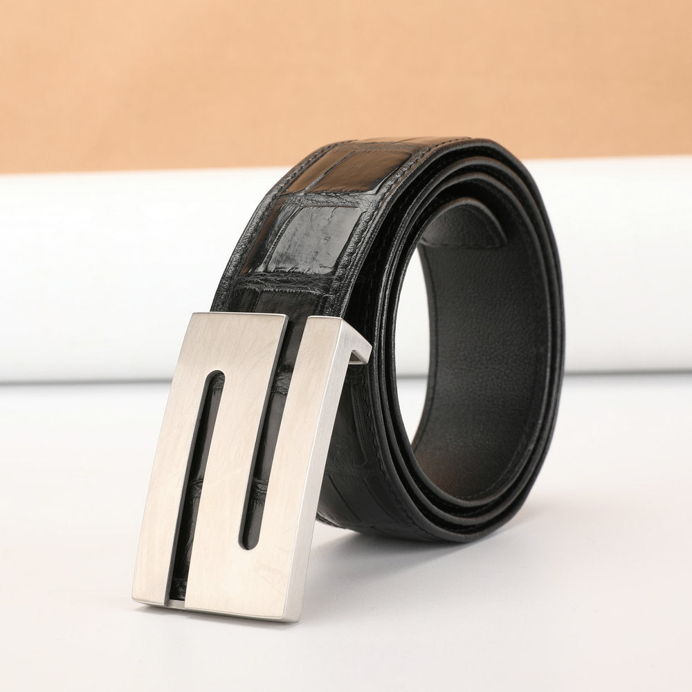 Men's Belt Siamese Crocodile Skin Genuine Leather Smooth Buckle High Quality Casual Business Men's Belt
