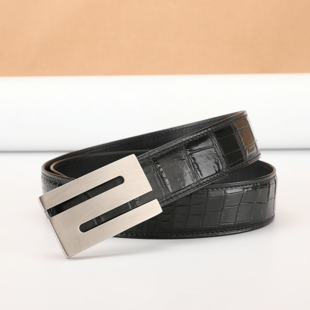 Men's Belt Siamese Crocodile Skin Genuine Leather Smooth Buckle High Quality Casual Business Men's Belt