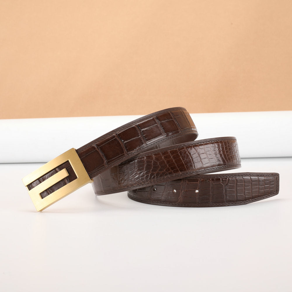 Men's Belt Siamese Crocodile Skin Genuine Leather Smooth Buckle High Quality Casual Business Men's Belt
