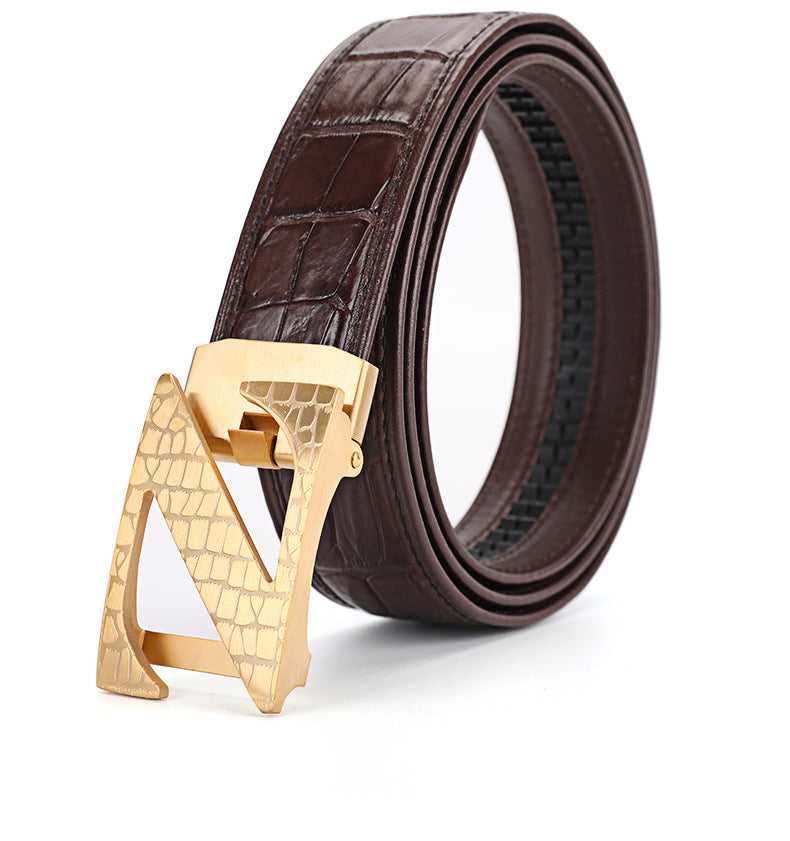 Siamese Crocodile Skin Genuine Leather Automatic Buckle Men's Belt Casual Business or Commuting