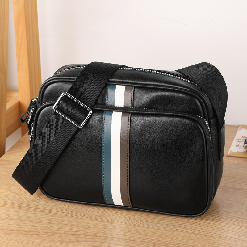 Men's shoulder bag, genuine cowhide leather, business fashion, large capacity, crossbody bag