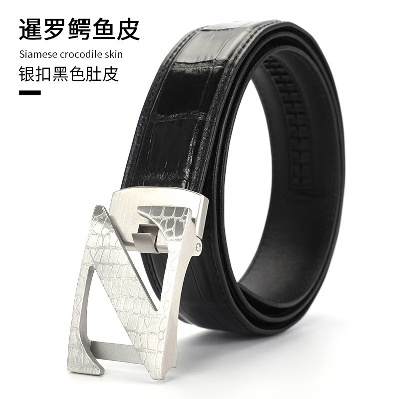 Siamese Crocodile Skin Genuine Leather Automatic Buckle Men's Belt Casual Business or Commuting