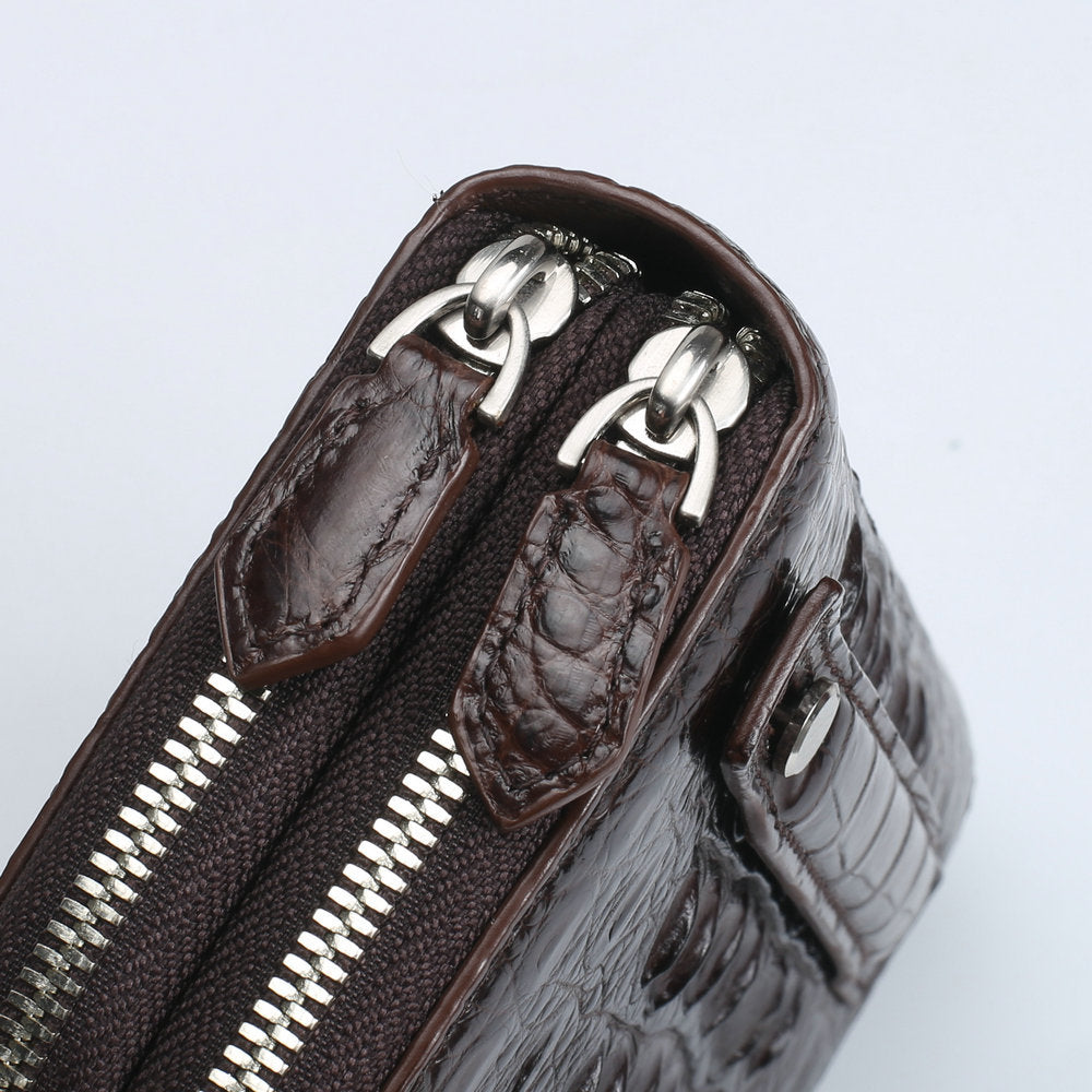 Taiwanese Crocodile Skin Genuine Leather Long Wallet Double Zipper Business Casual Large Capacity Handbag Wallet