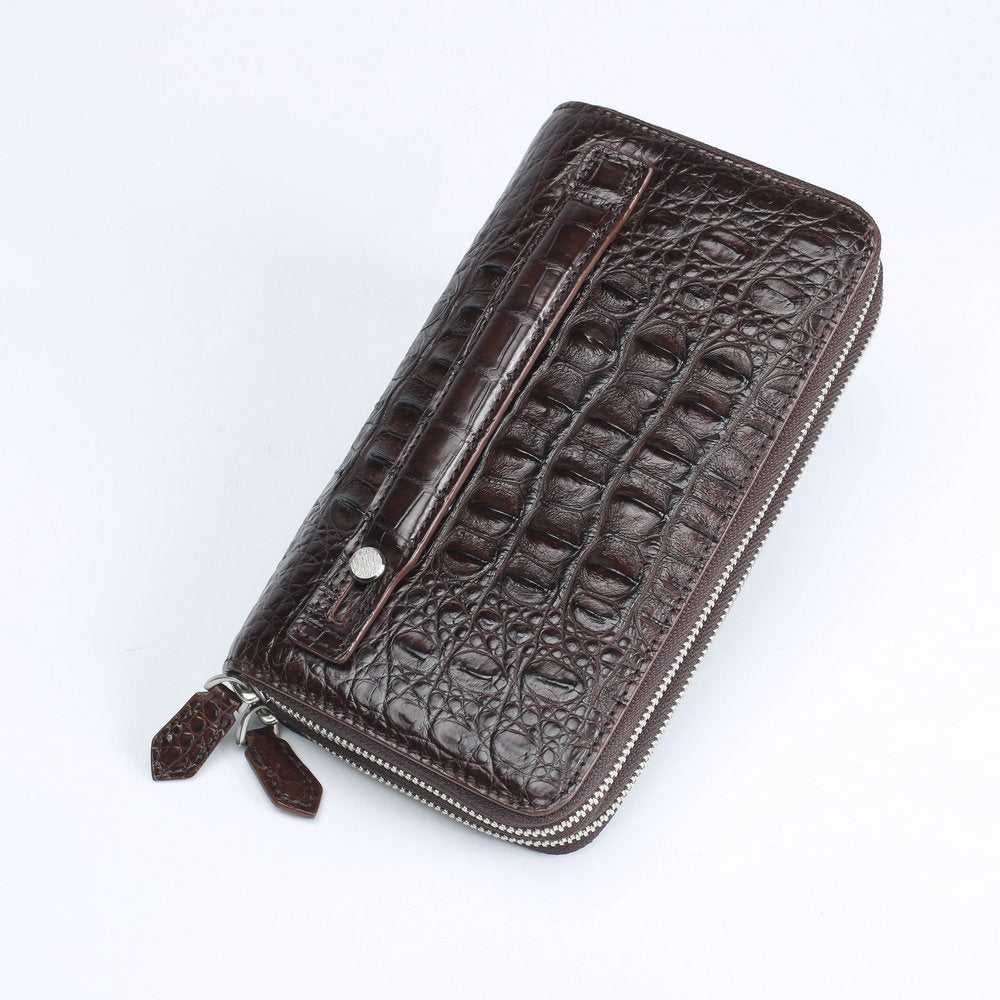 Taiwanese Crocodile Skin Genuine Leather Long Wallet Double Zipper Business Casual Large Capacity Handbag Wallet