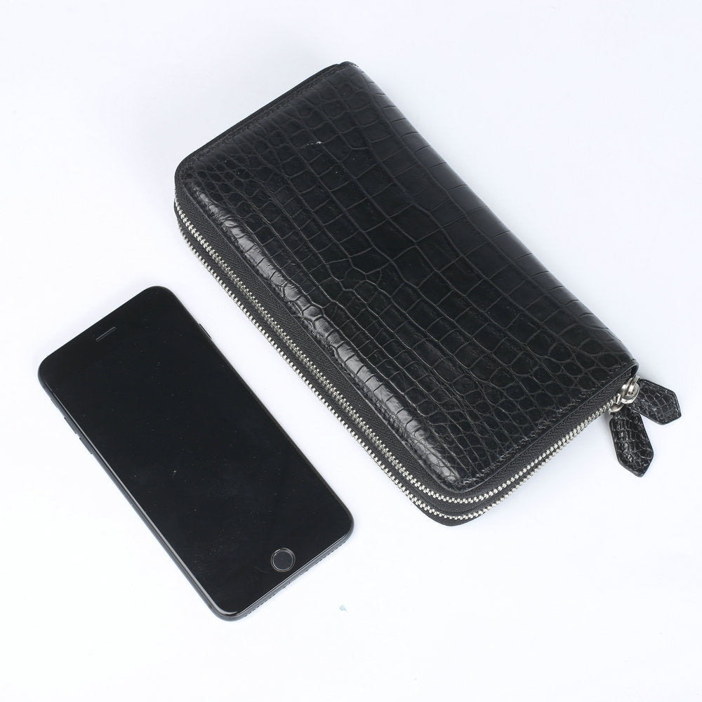 Siamese Crocodile Skin Long Wallet Men's Large Capacity Zipper Genuine Leather Wallet Business Casual Handbag