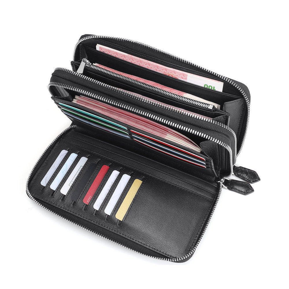 Siamese Crocodile Skin Long Wallet Men's Large Capacity Zipper Genuine Leather Wallet Business Casual Handbag