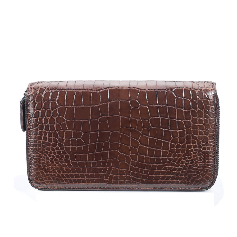 Siamese Crocodile Skin Long Wallet Men's Large Capacity Zipper Genuine Leather Wallet Business Casual Handbag